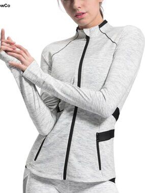 Slim-Fit Zip-Up Athletic Running Jacket with Mesh & Thumb Holes for Women